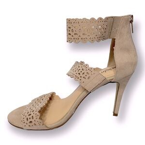 Limelight Size 8.5 Beige Laser Cut Ankle Strap Stiletto Sandal Event High Heels